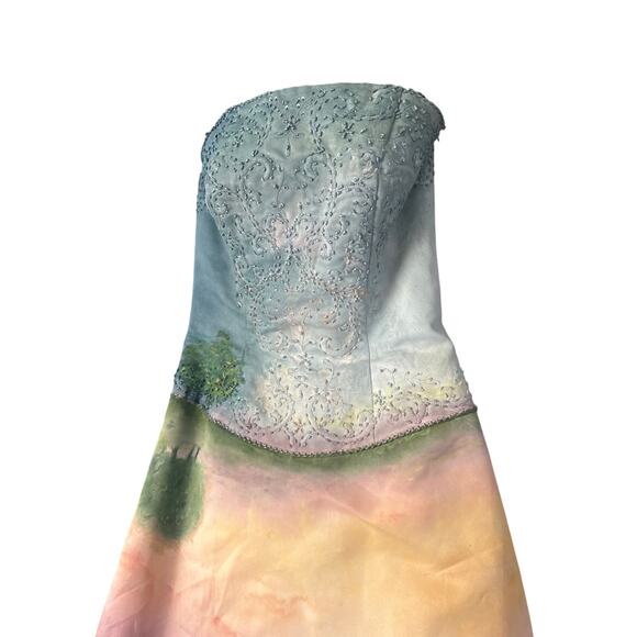 Hand-Painted One of a kind Strapless Beaded Sunset Ombre Gown -Art Couture Sz 6 - Picture 12 of 16